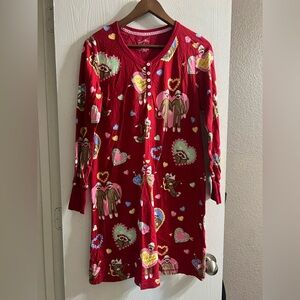 Nick & Nora Sock Monkey Be My Valentine Nightgown Red Cotton Long sleeve Sz M